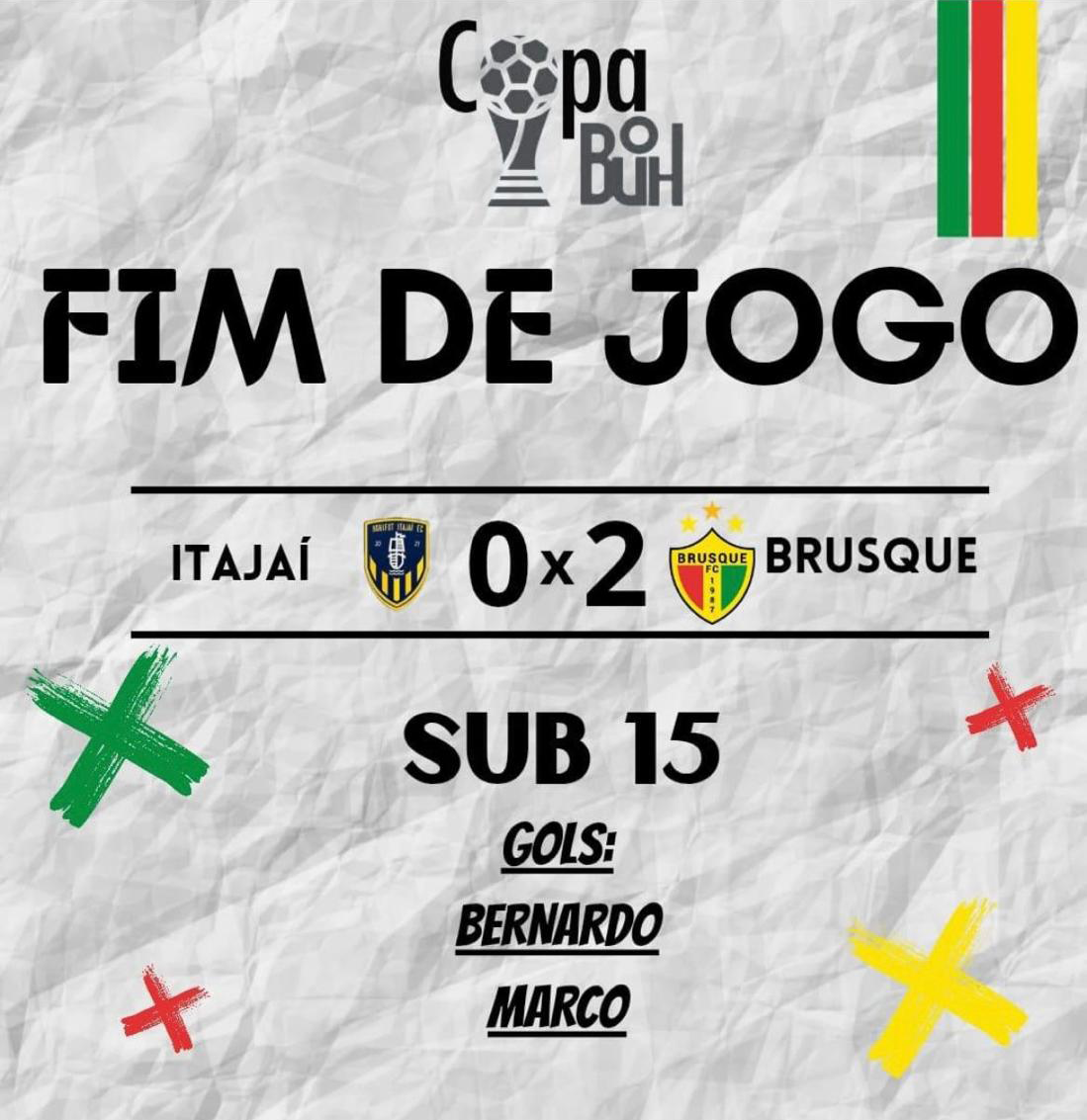 Equipe de base do Brusque FC reunida após vitória fora de casa