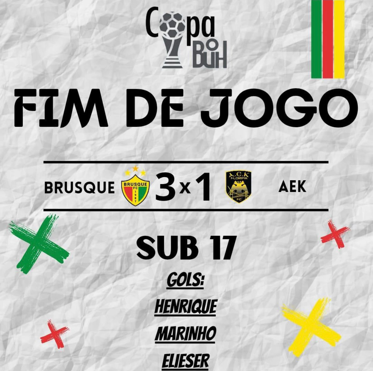 Categorias de base do Brusque FC comemorando resultado com a torcida